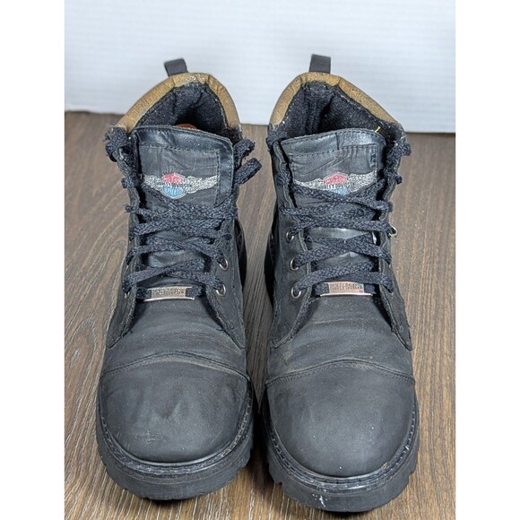 VTG HARLEY DAVIDSON Leather Motorcycle Boots Womens 7 Black Embroidered Rose - Picture 4 of 15